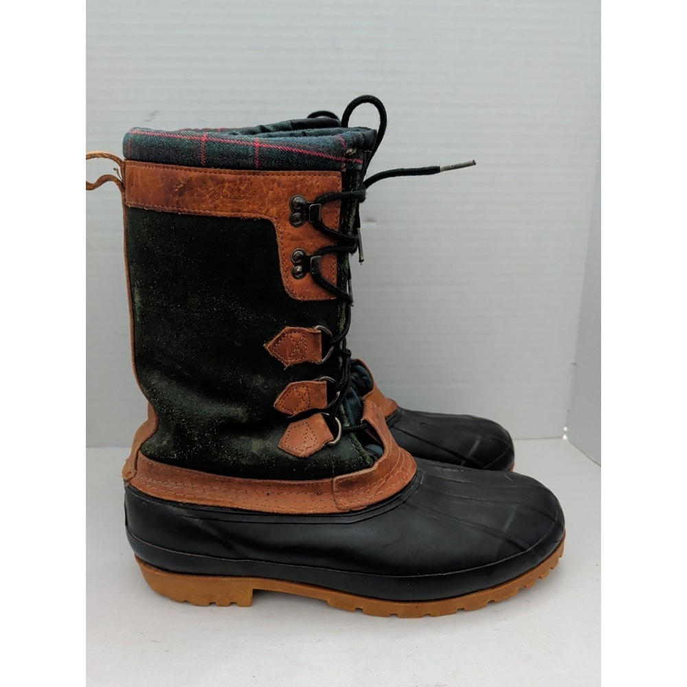 Vtg Eddie Bauer Insulated Duck Boots Men 11 Green Plaid Suede Utility Chore Barn - Picture 3 of 10